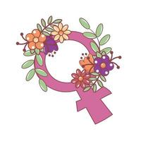 rosa donna Genere simbolo con fiori e le foglie nel scarabocchio stile vettore