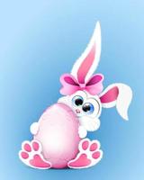 carino Pasqua coniglio ragazza con arco Tenere rosa colorato uovo decorato con ornamento vettore
