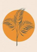 minimalista illustrazione con palma foglia e sole. moderno stile parete arredamento. collezione di contemporaneo artistico manifesti per Stampa, logotipo vettore
