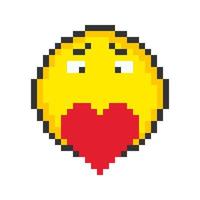 viso con cuore icona. pixel arte emoticon. vettore illustrazione.