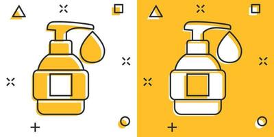 mano disinfettante icona nel comico stile. antisettico bottiglia cartone animato vettore illustrazione su isolato sfondo. disinfettare gel spruzzo effetto cartello attività commerciale concetto.