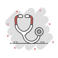 stetoscopio icona nel comico stile. cuore diagnostico cartone animato vettore illustrazione su isolato sfondo. medicina spruzzo effetto cartello attività commerciale concetto.