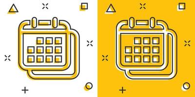 calendario icona nel comico stile. ordine del giorno cartone animato vettore illustrazione su bianca isolato sfondo. programma progettista spruzzo effetto attività commerciale concetto.