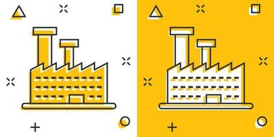 edificio icona nel comico stile. fabbrica cartone animato vettore illustrazione su bianca isolato sfondo. città Torre spruzzo effetto attività commerciale concetto.