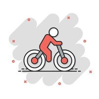 bicicletta icona nel comico stile. bicicletta con persone cartone animato vettore illustrazione su bianca isolato sfondo. ciclista spruzzo effetto attività commerciale concetto.