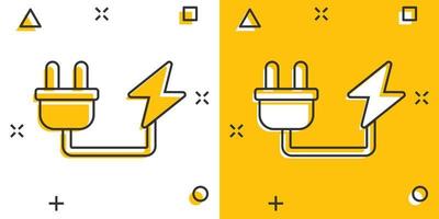 elettrico spina icona nel comico stile. energia adattatore cartone animato vettore illustrazione su bianca isolato sfondo. elettricista spruzzo effetto cartello attività commerciale concetto.