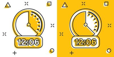 orologio icona nel comico stile. orologio cartone animato vettore illustrazione su bianca isolato sfondo. Timer spruzzo effetto attività commerciale concetto.