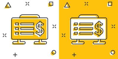 finanziario presentazione icona nel comico stile. i soldi analisi cartone animato vettore illustrazione su bianca isolato sfondo. marketing grafico spruzzo effetto attività commerciale concetto.