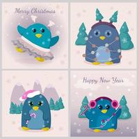 impostato di carino cartone animato inverno pinguini. contento nuovo anno e allegro Natale carte. vettore illustrazione nel piatto stile