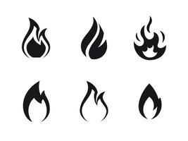 fuoco fiamme icone impostare. nero su un' bianca sfondo vettore