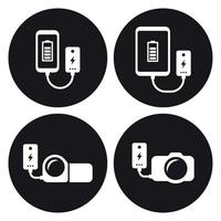 energia banca. tavoletta, telecamera, Telefono icone impostare. bianca su un' nero sfondo vettore