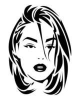 nero e bianca illustrazione di un' bellissimo donna di viso con astratto corto capelli. davanti Guarda. isolato bianca sfondo. vettore piatto illustrazione.