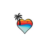 cuore logo design. logo palma, uccelli, spiaggia - vettore modelli. declino su isola con palma alberi