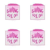 vendita striscione, Salvataggio 20 per cento, 50 per cento, 70 per cento, 80 per cento via, con rosa e mezzitoni colore concetti, scatola cornici, piatto disegni e solido colori vettore