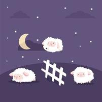 pecore carine che saltano il recinto di notte vettore