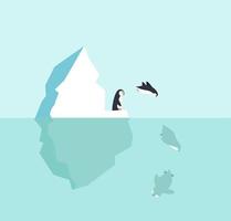il pinguino salta in acqua da un iceberg vettore