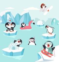 pinguini che fanno attività all'aperto vettore