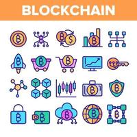 blockchain tecnologia, criptovaluta vettore lineare icone impostato