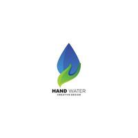 acqua far cadere con mano foglia logo design illustrazione vettore