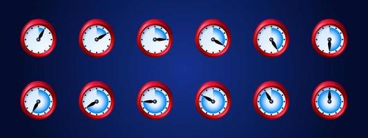 orologio gioco icone, tempo animazione folletto foglio vettore