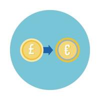 euro e sterline monete icona di stile blocco vettore