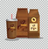 il branding modello caffè negozio, aziendale identità modello, borse carta e monouso di speciale caffè vettore