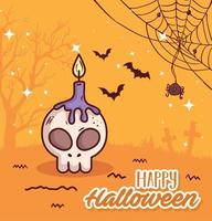 contento Halloween bandiera e cranio con candela vettore