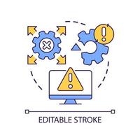 computer sistema abbattersi concetto icona. Software Malfunzionamento. programma errore. avvertimento cartello astratto idea magro linea illustrazione. isolato schema disegno. modificabile ictus. arial font Usato vettore