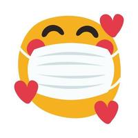 emoji che indossa una maschera medica con stile di tiraggio della mano dei cuori vettore