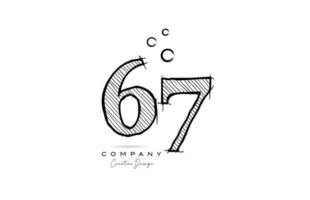 mano disegno numero 67 logo icona design per azienda modello. creativo logotipo nel matita stile vettore