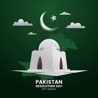 Pakistan risoluzione giorno punto di riferimento bianca edificio con mezzaluna Luna stella simbolo sfondo vettore