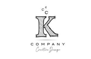 K nero bianca alfabeto lettera logo icona con cartone animato stile. creativo cartone animato modello per attività commerciale e azienda vettore