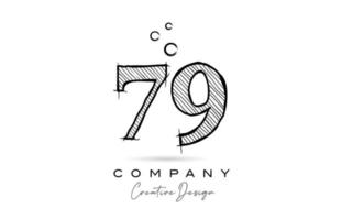 mano disegno numero 79 logo icona design per azienda modello. creativo logotipo nel matita stile vettore