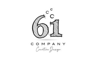 mano disegno numero 61 logo icona design per azienda modello. creativo logotipo nel matita stile vettore
