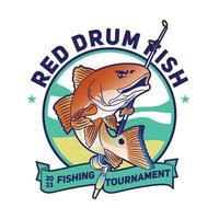 rosso tamburo pesce vettore illustrazione nel cartone animato stile, Perfetto per t camicia e pesca torneo evento logo design