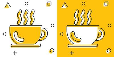 caffè tazza icona nel comico stile. caldo tè cartone animato vettore illustrazione su bianca isolato sfondo. bevanda boccale spruzzo effetto attività commerciale concetto.