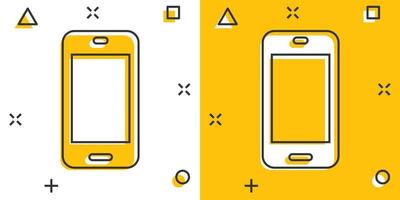 smartphone vuoto schermo icona nel comico stile. mobile Telefono cartone animato vettore illustrazione su bianca isolato sfondo. telefono spruzzo effetto attività commerciale concetto.