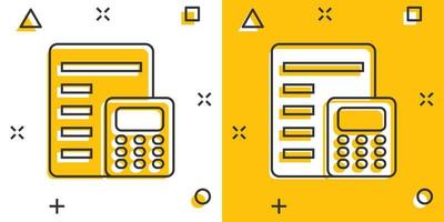 imposta pagamento icona nel comico stile. bilancio fattura cartone animato vettore illustrazione su bianca isolato sfondo. calcolare documento spruzzo effetto attività commerciale concetto.