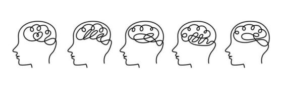 illustrazione di testa e cervello mano disegnato nel continuo linea stile. vettore