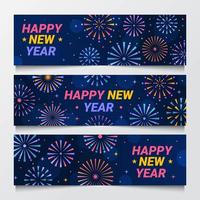 design di banner di fuochi d'artificio di nuovo anno vettore