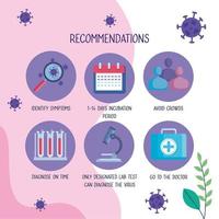 covid19 infografica sulla pandemia con raccomandazioni vettore