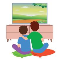 bambini che guardano la televisione in una stanza vettore