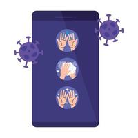 smartphone con particelle covid19 e lavaggio delle mani vettore