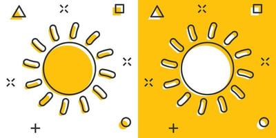 vettore cartone animato sole icona nel comico stile. sole con raggio cartello illustrazione pittogramma. luce del sole attività commerciale spruzzo effetto concetto.