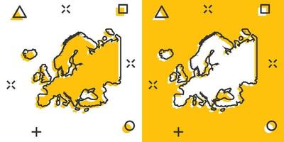 cartone animato colorato Europa carta geografica icona nel comico stile. Europa cartello illustrazione pittogramma. nazione geografia spruzzo attività commerciale concetto. vettore