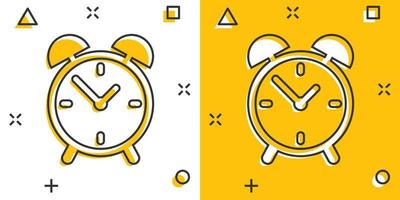 cartone animato allarme orologio icona nel comico stile. Timer cartello illustrazione pittogramma. cronometro spruzzo attività commerciale concetto. vettore