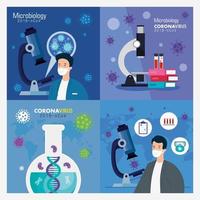 impostare poster di microbiologia per covid 19 e icone mediche vettore
