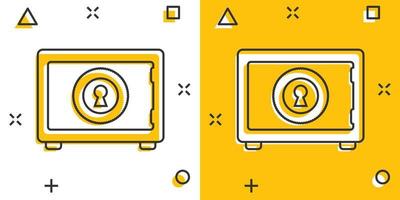 vettore cartone animato i soldi sicuro icona nel comico stile. depositare i soldi cartello illustrazione pittogramma. protezione attività commerciale spruzzo effetto concetto.