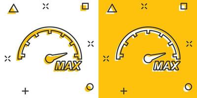 cartone animato max velocità icona nel comico stile. tachimetro cartello illustrazione pittogramma. tachimetro spruzzo attività commerciale concetto. vettore
