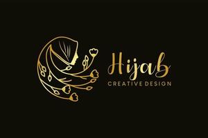 hijab logo disegno, hijab boutique, hijab moda e hijab bellezza con hijab donna silhouette e fiori vettore